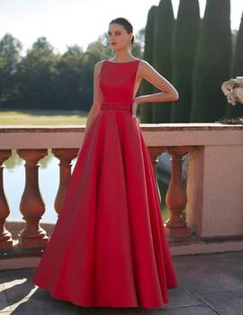 VVestido MARFIL 9J2E7 mikado rojo