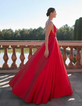 VVestido MARFIL 9J2E7 mikado rojo