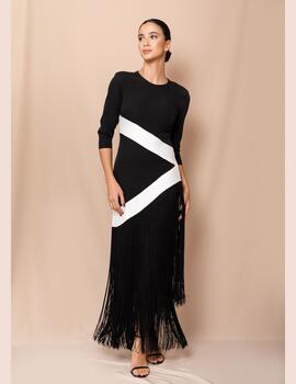 Vestido CAYMA bicolor flecos negros