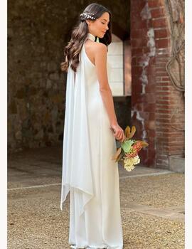 Vestido novia cuello halter blanco