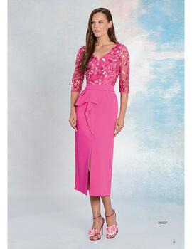 Vestido CARFI bordado fucsia