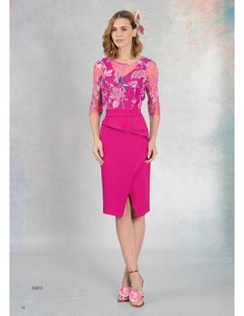 Vestido CARFI bordado fucsia